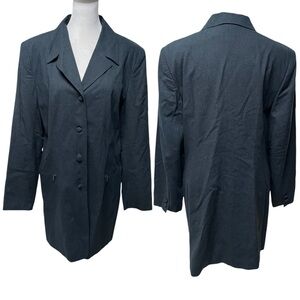 Jacqueline Ferrar Navy Blue Wool Blend Long 4 Button Blazer Size 10